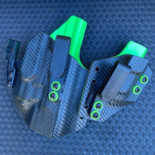 Load image into Gallery viewer, Photo: Carbon Fiber Black and Zombie Green Redcon1 Flex IWB (Inside the Waistband) Light-Bearing Holster for FN 509 Compact Tactical with Streamlight TLR-7 (Compensator-Compatible)
