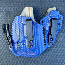 Load image into Gallery viewer, Photo: Carbon Fiber Blue and Flat Dark Earth Redcon1 Flex IWB (Inside the Waistband) Light-Bearing Holster for FN 509 with Olight Baldr S
