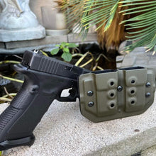 Load image into Gallery viewer, Olive Drab Green Double-Stack 9/40 Dual Magazine Carrier with Tek-Lok Style Belt Clip 3
