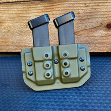 Load image into Gallery viewer, Olive Drab Green Double-Stack 9/40 Dual Magazine Carrier with Tek-Lok Style Belt Clip
